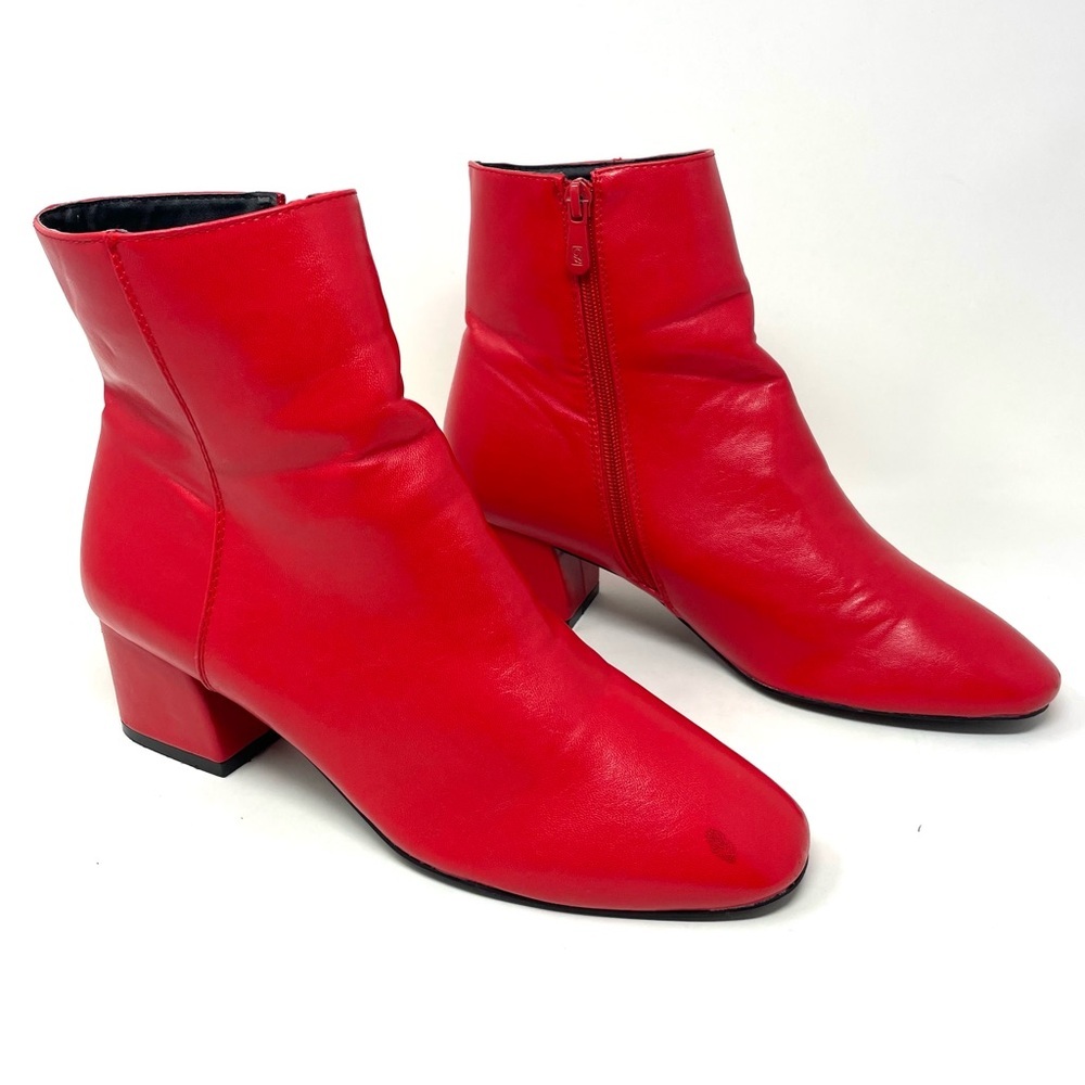 ** Red Kiss True Red Leather Heeled Ankle Boots Size 9 - Picture 2 of 11
